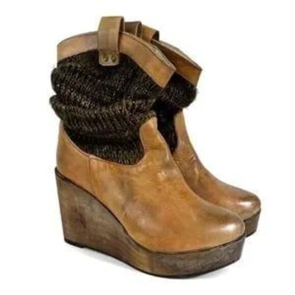 Bed Stu Bruges Slouch Knit Rustic Distressed Wedge Heel Leather Boots 8.5 B - Picture 1 of 7